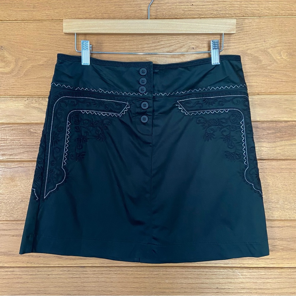 Cache vintage Y2K western black with silver embroidered lace up mini skirt